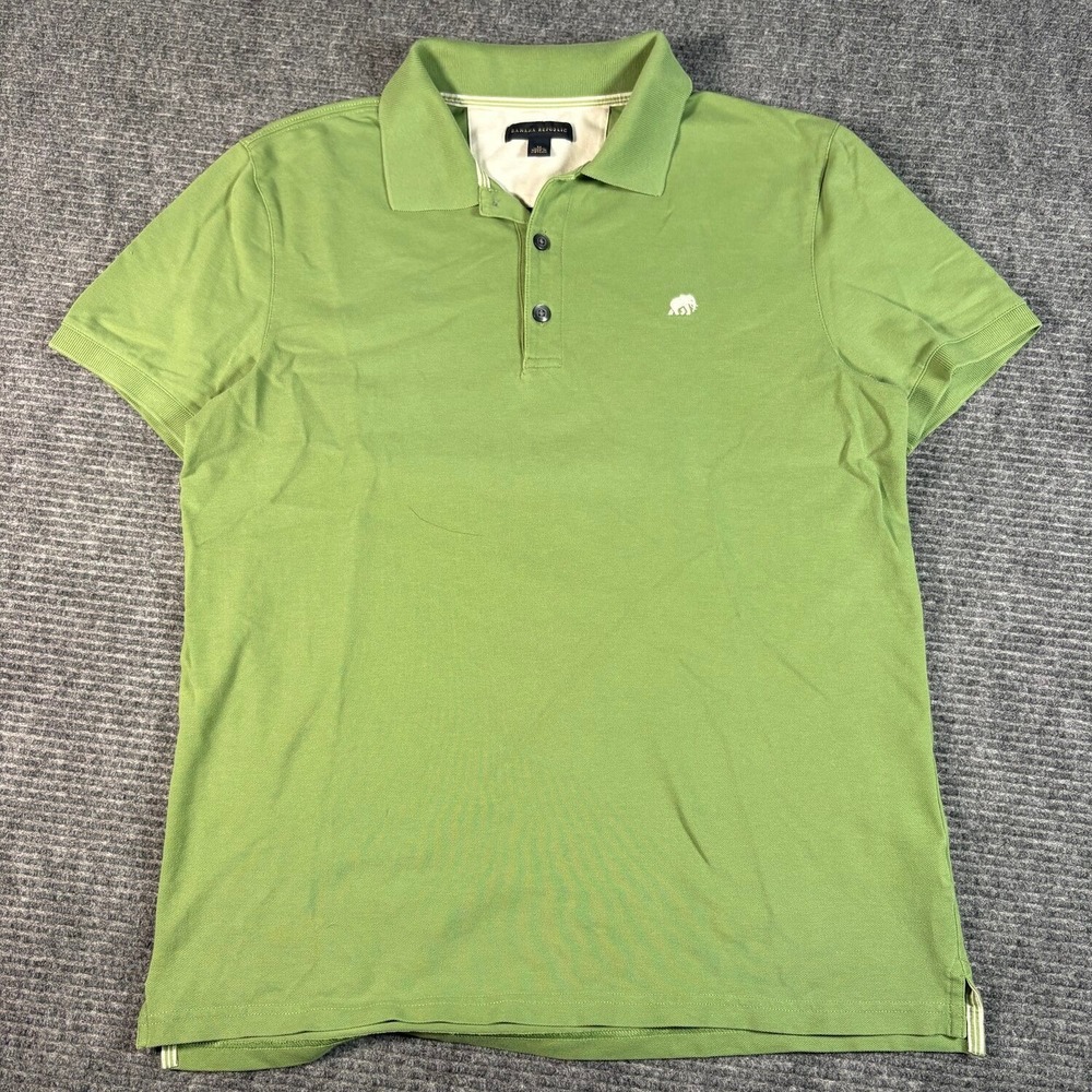 Banana Republic Polo Shirt Mens M Green Excellent Elephant Logo Short Sleeve